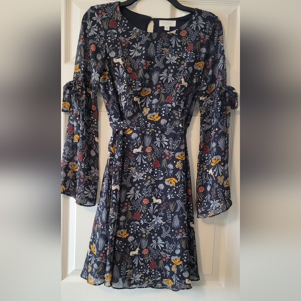 Lauren Conrad Navy Blue Dress. Size XS. Whimsical Unicorn Pattern